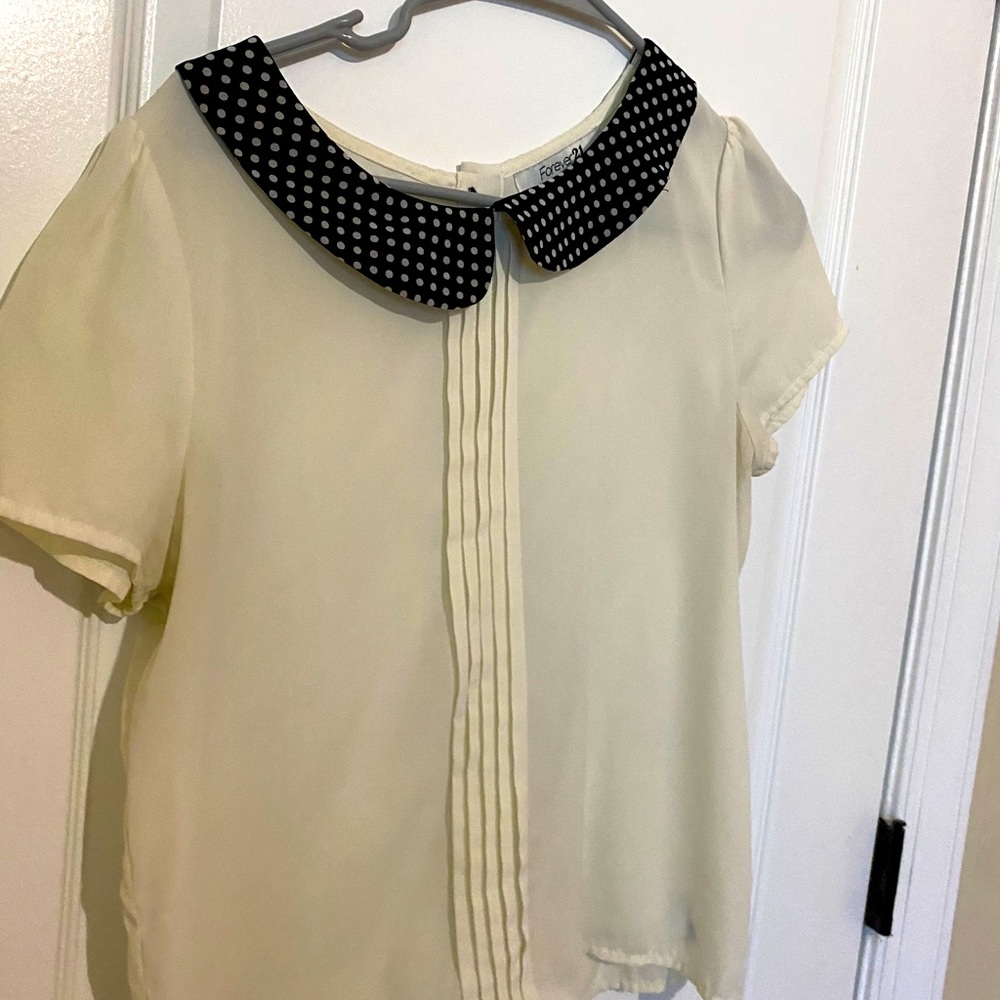 Polka Dot Collared White Shirt